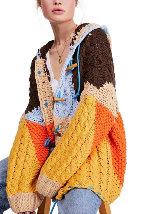 Free People Sweaters - Free People Chunky Colorblock Cable Knit Perfectly Patched Poncho